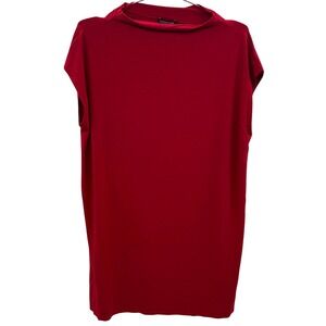 Eileen Fisher Red jersey Funnel Mock Neck Cap Sleeve Tunic Top XL Casual Chic